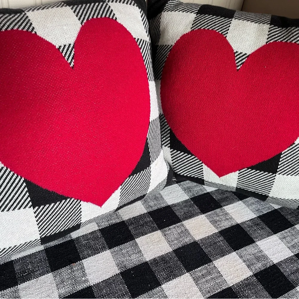 Red Heart Plaid Throw Pillows.  Same design on back of each pillow. 14”x14”